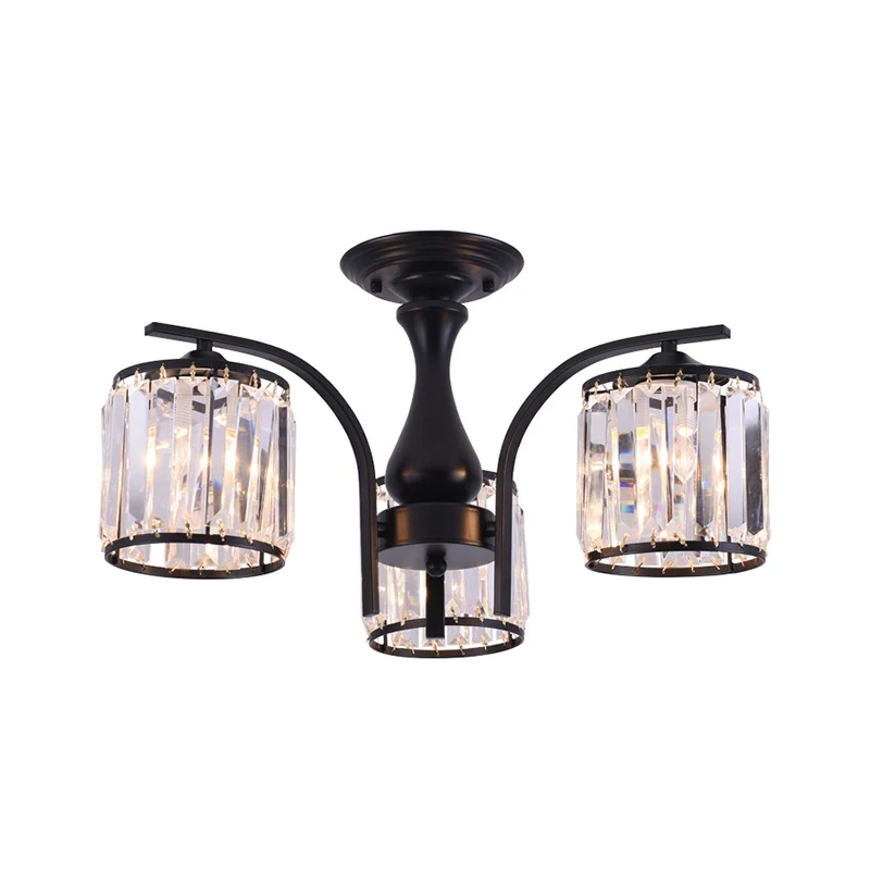 Cilinder semi-inbouwlamp met kristallen kap Scandinavisch metaal 3/5-lichts zwarte plafondlamp Clearhalo