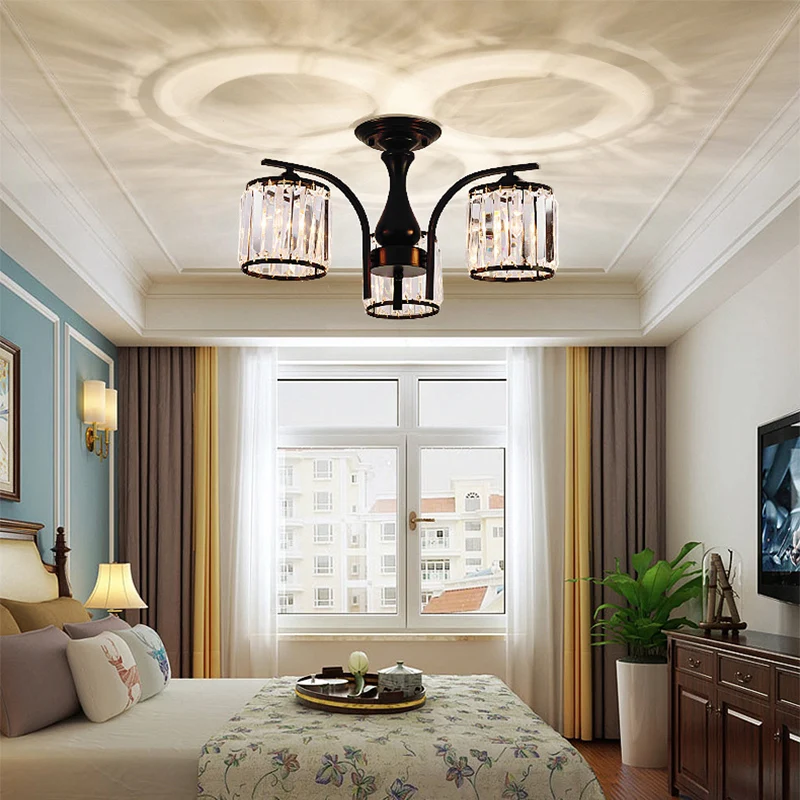 Cilinder semi-inbouwlamp met kristallen kap Scandinavisch metaal 3/5-lichts zwarte plafondlamp Clearhalo