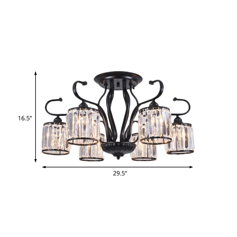Cilinder Semi-inbouwlamp Rustiek Kristalblok 3/6 Lichten Zwart Plafondlamp voor Eetkamer Clearhalo