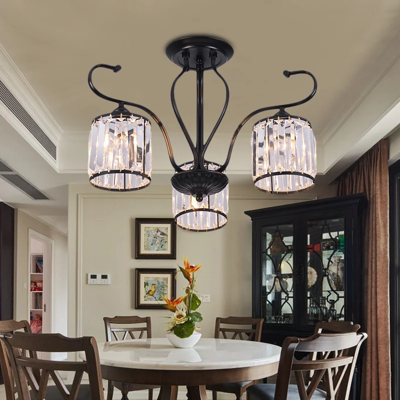Cilinder Semi-inbouwlamp Rustiek Kristalblok 3/6 Lichten Zwart Plafondlamp voor Eetkamer Clearhalo