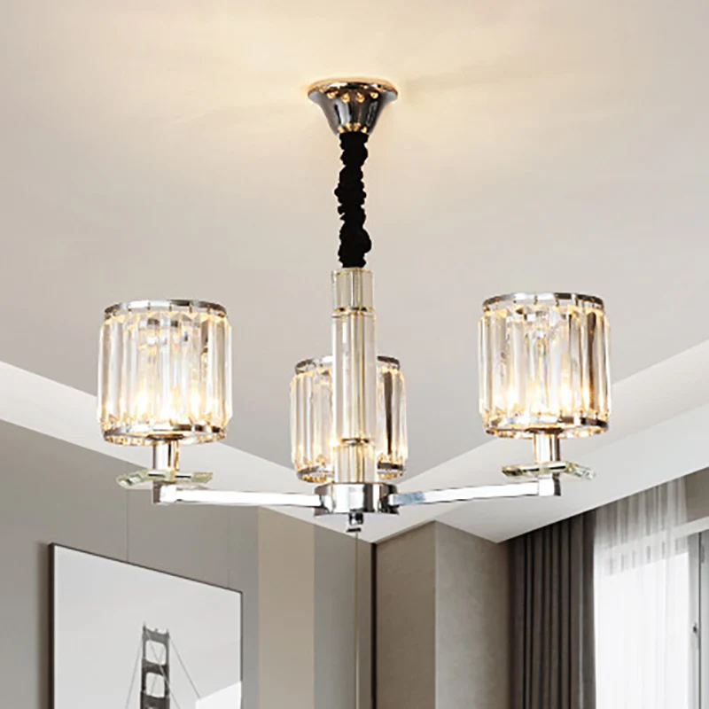 Cilinder Slaapkamer Kroonluchter Licht Kristal 3/6 Lichten Modern Hangend Lichtpunt Chroom Clearhalo