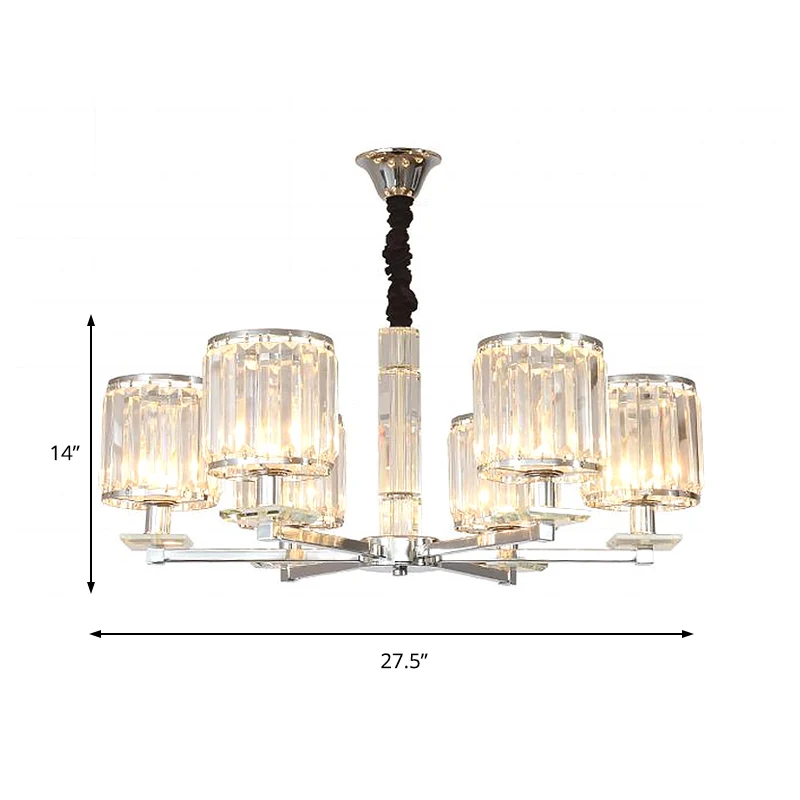 Cilinder Slaapkamer Kroonluchter Licht Kristal 3/6 Lichten Modern Hangend Lichtpunt Chroom Clearhalo
