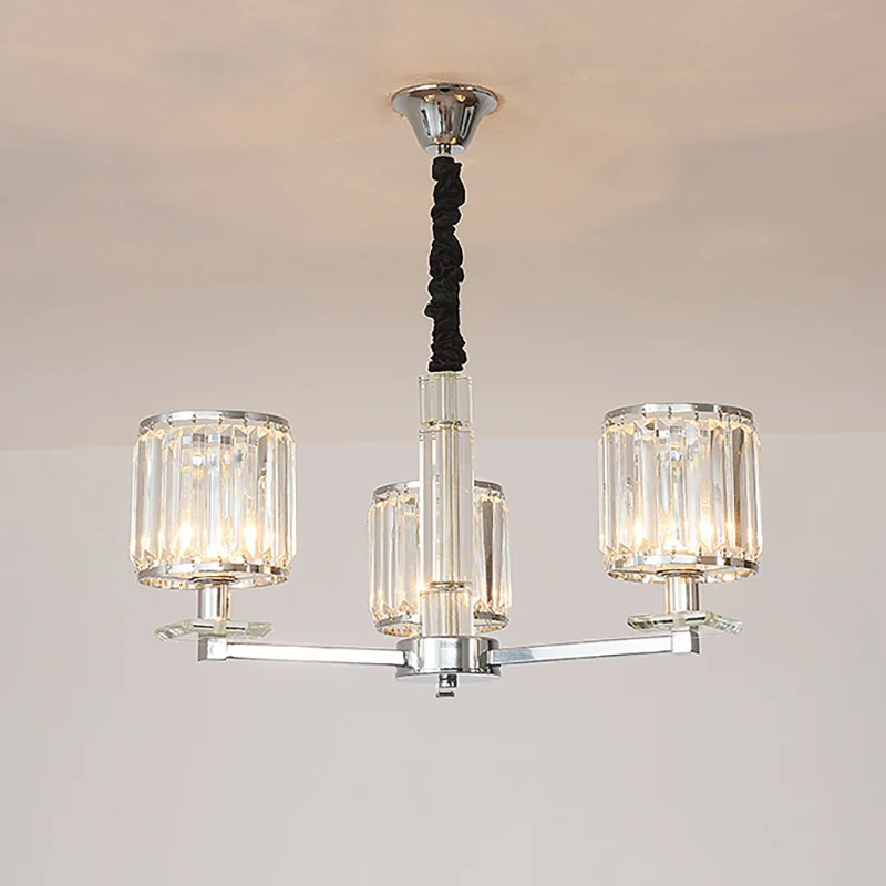 Cilinder Slaapkamer Kroonluchter Licht Kristal 3/6 Lichten Modern Hangend Lichtpunt Chroom Clearhalo