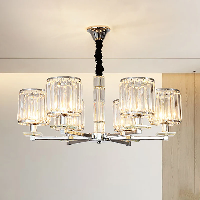 Cilinder Slaapkamer Kroonluchter Licht Kristal 3/6 Lichten Modern Hangend Lichtpunt Chroom Clearhalo