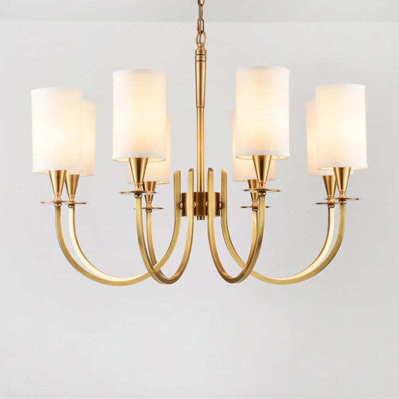 Cilinder stoffen kroonluchter licht minimalisme woonkamer hanglamp messing Clearhalo