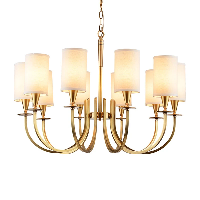 Cilinder stoffen kroonluchter licht minimalisme woonkamer hanglamp messing Clearhalo