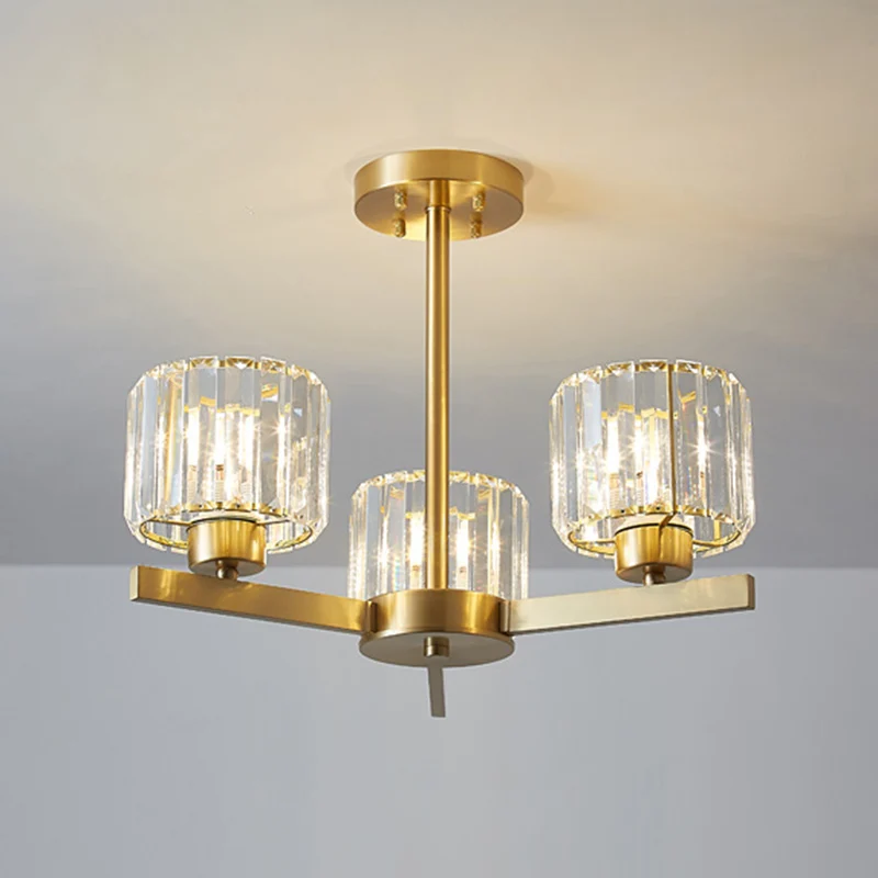 Cilinder Tri-Prisma Kristallen Kroonluchter Licht Eenvoud 3 Lampen Gouden Hanglamp Clearhalo