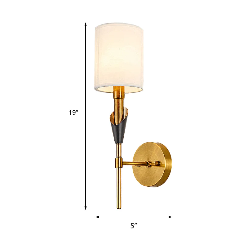 Cilinder woonkamer wandkandelaar traditionele metalen 1/2-lichts gouden wandlamp met stoffen kap Clearhalo