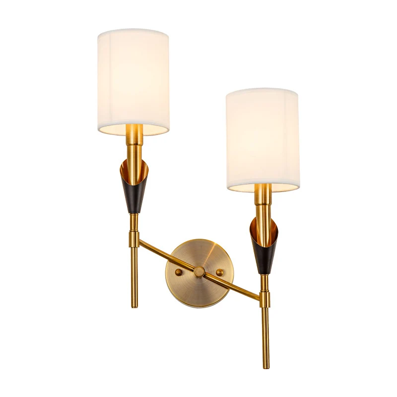 Cilinder woonkamer wandkandelaar traditionele metalen 1/2-lichts gouden wandlamp met stoffen kap Clearhalo