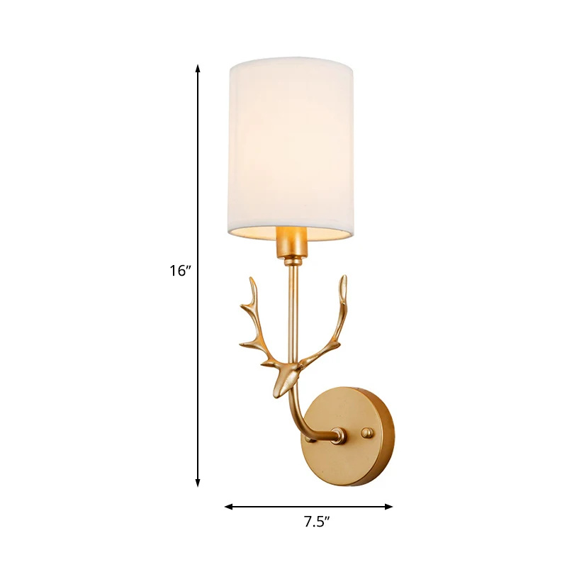 Cilinder Woonkamer Wandverlichting Platteland Stoffen Kap 1 Kop Zwart/Messing Schanslamp Armatuur Clearhalo