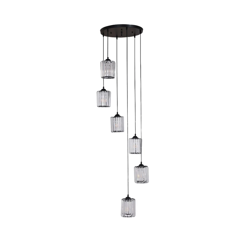 Cilindercluster hanglamp minimalistisch helder kristal zwarte druppellamp voor trappen Clearhalo
