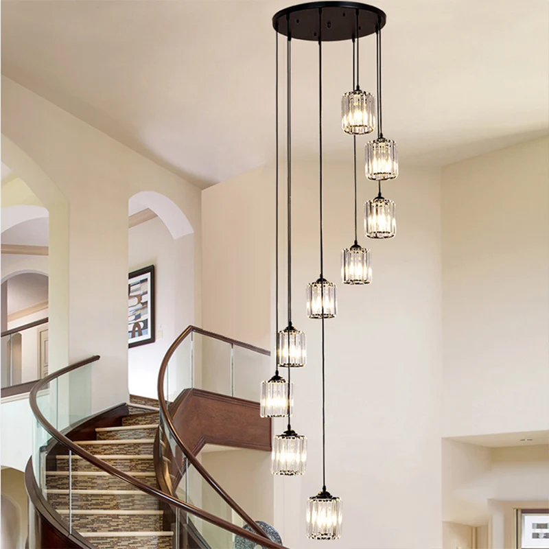 Cilindercluster hanglamp minimalistisch helder kristal zwarte druppellamp voor trappen Clearhalo