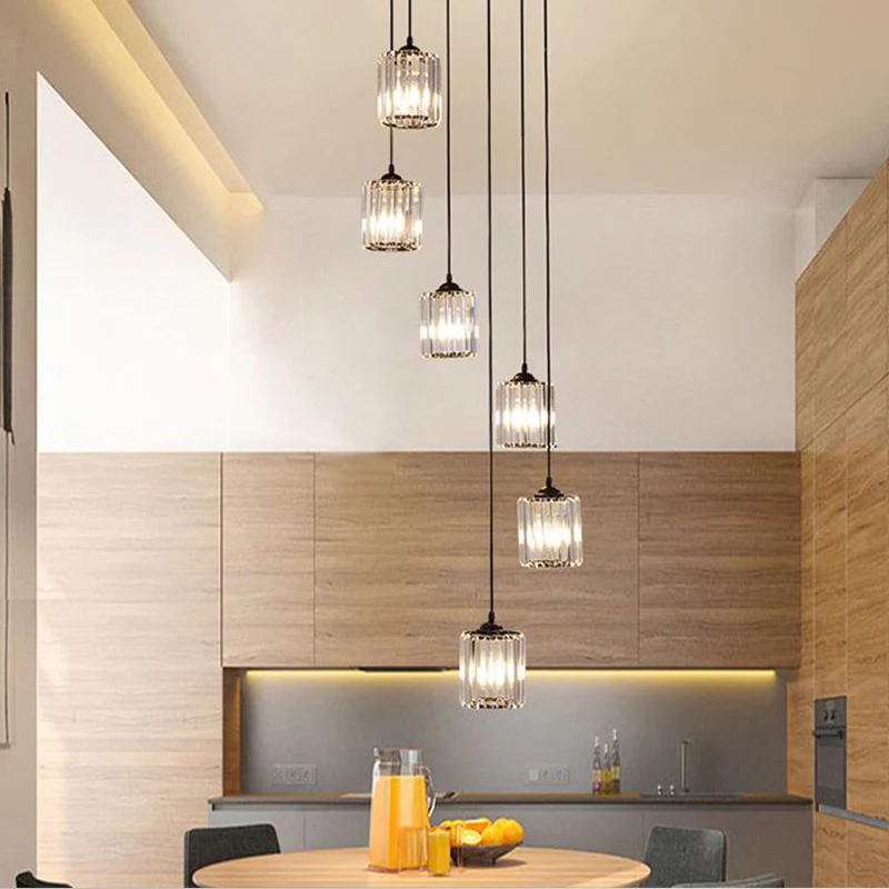 Cilindercluster hanglamp minimalistisch helder kristal zwarte druppellamp voor trappen Clearhalo