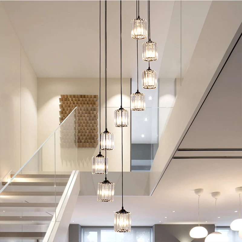 Cilindercluster hanglamp minimalistisch helder kristal zwarte druppellamp voor trappen Clearhalo