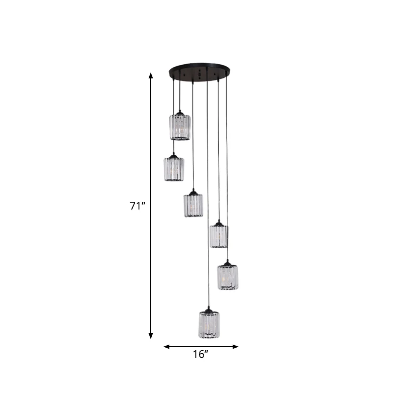 Cilindercluster hanglamp minimalistisch helder kristal zwarte druppellamp voor trappen Clearhalo