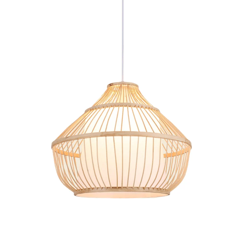 Cilinder/donut/regendruppel hangende hanglamp Aziatisch bamboe, 1 lamp, beige plafondlamp met kap aan de binnenkant Clearhalo