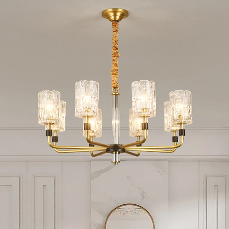 Cilinderkap kroonluchterverlichting Minimalistische prismatische kristallen gouden hanglamp Clearhalo