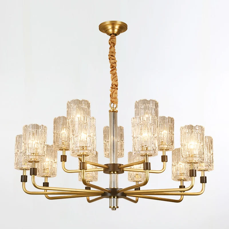 Cilinderkap kroonluchterverlichting Minimalistische prismatische kristallen gouden hanglamp Clearhalo