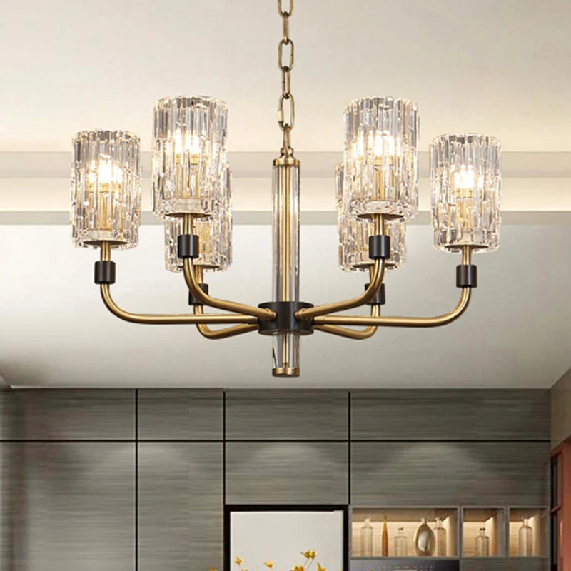 Cilinderkap kroonluchterverlichting Minimalistische prismatische kristallen gouden hanglamp Clearhalo