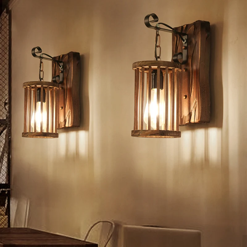 Cilinderkooi Blaker Licht Hout Lodge Industrieel 1 Lichte Wandverlichting voor Coffee Shop Clearhalo