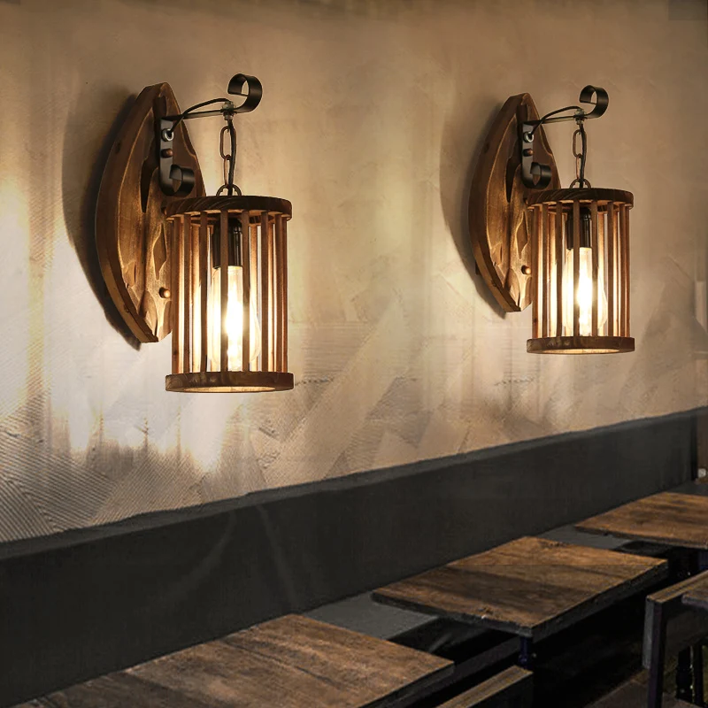 Cilinderkooi Blaker Licht Hout Lodge Industrieel 1 Lichte Wandverlichting voor Coffee Shop Clearhalo