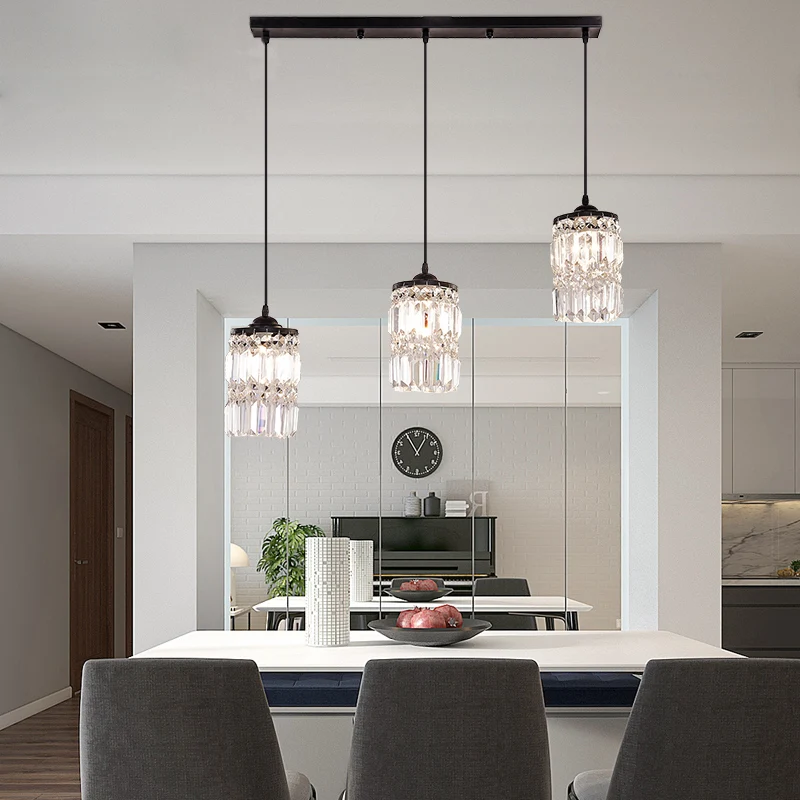 Cilinderkristalblok hanglamp eigentijds 3-lichts zwarte clusterhanglamp met ronde/lineaire luifel Clearhalo