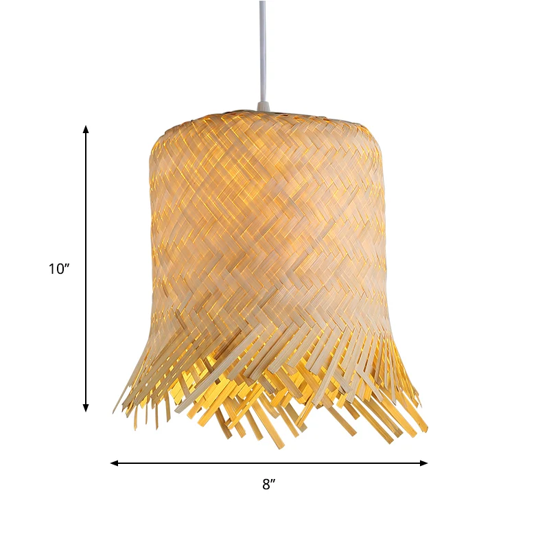 Cilinderophanging hanglamp eigentijds bamboe 1-lamps houten hanglampset, 8"/10" breed Clearhalo