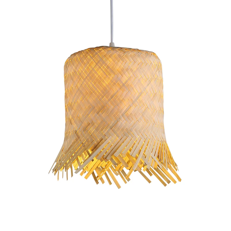 Cilinderophanging hanglamp eigentijds bamboe 1-lamps houten hanglampset, 8"/10" breed Clearhalo
