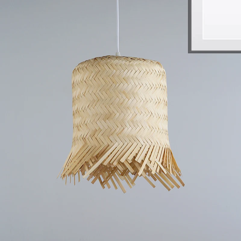 Cilinderophanging hanglamp eigentijds bamboe 1-lamps houten hanglampset, 8"/10" breed Clearhalo