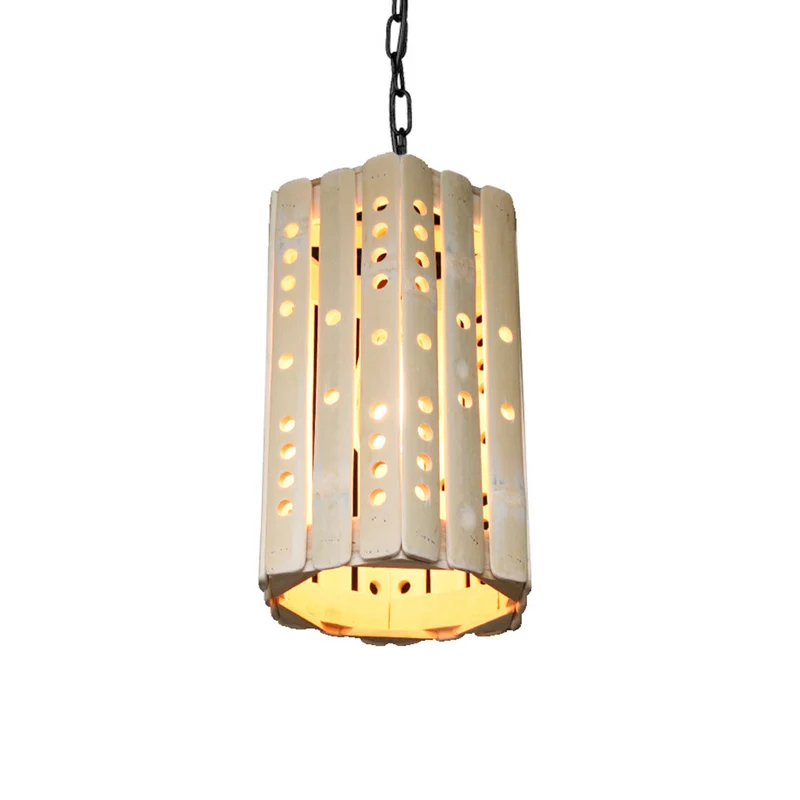 Cilinderophanging hanglamp moderne bamboe enkele lamp veranda hanglamp beige Clearhalo