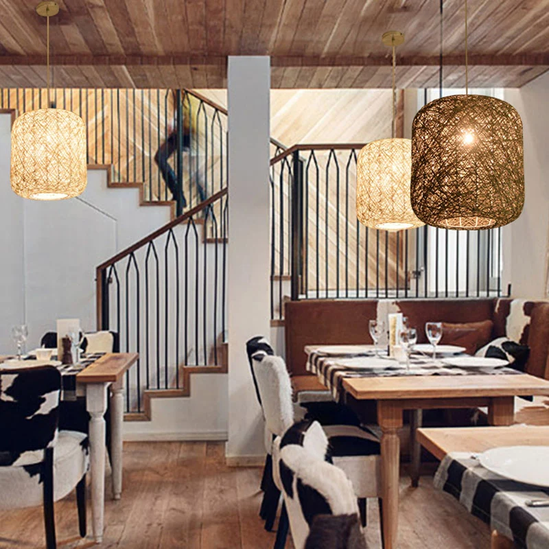 Cilinderplafond hangende lantaarn Chinese stijl rotan 1 lamp restaurant hanglamp Clearhalo