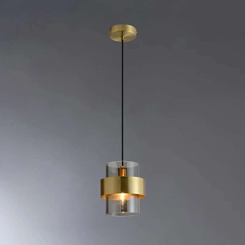 Cilinderslaapkamer-downlighting Rookgrijs glas Enkele postmoderne hanglamp messing Clearhalo
