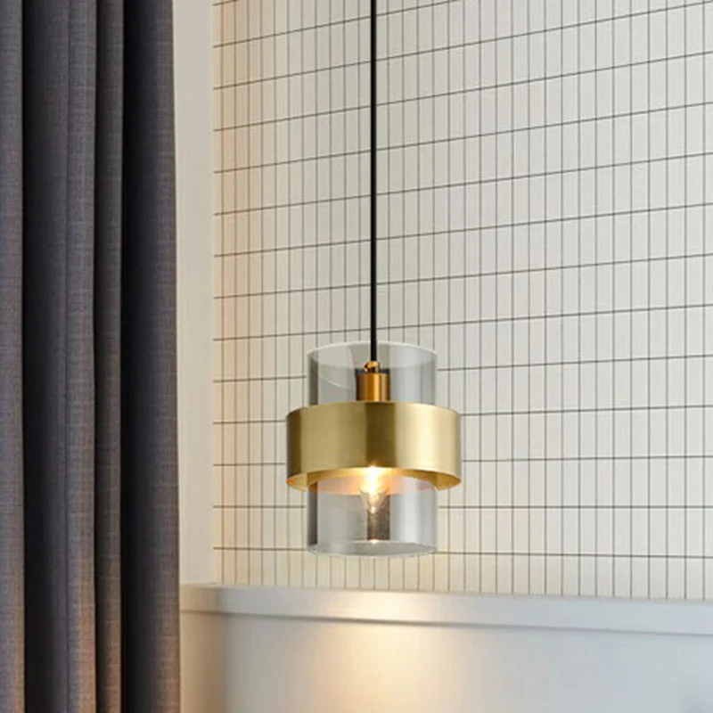 Cilinderslaapkamer-downlighting Rookgrijs glas Enkele postmoderne hanglamp messing Clearhalo
