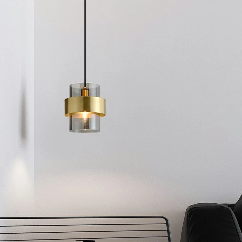 Cilinderslaapkamer-downlighting Rookgrijs glas Enkele postmoderne hanglamp messing Clearhalo