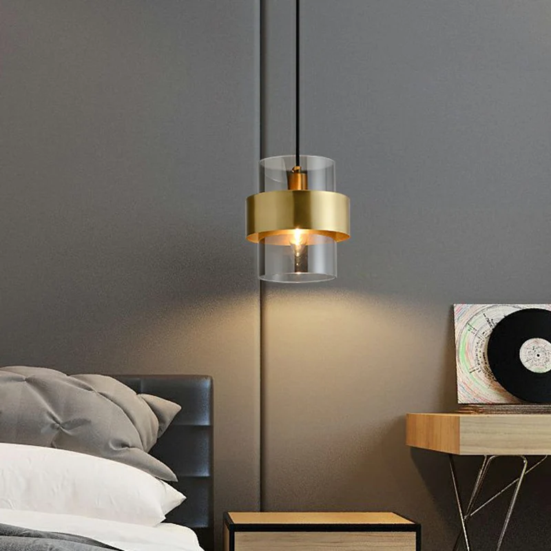 Cilinderslaapkamer-downlighting Rookgrijs glas Enkele postmoderne hanglamp messing Clearhalo