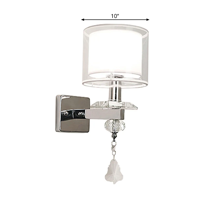 Cilinderwandlamp van dubbel glas, eigentijds 1-lichts wandverlichtingsideeën chroom met kristallen accent Clearhalo