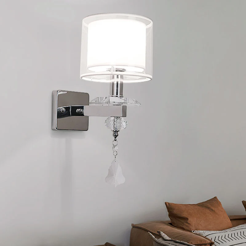 Cilinderwandlamp van dubbel glas, eigentijds 1-lichts wandverlichtingsideeën chroom met kristallen accent Clearhalo
