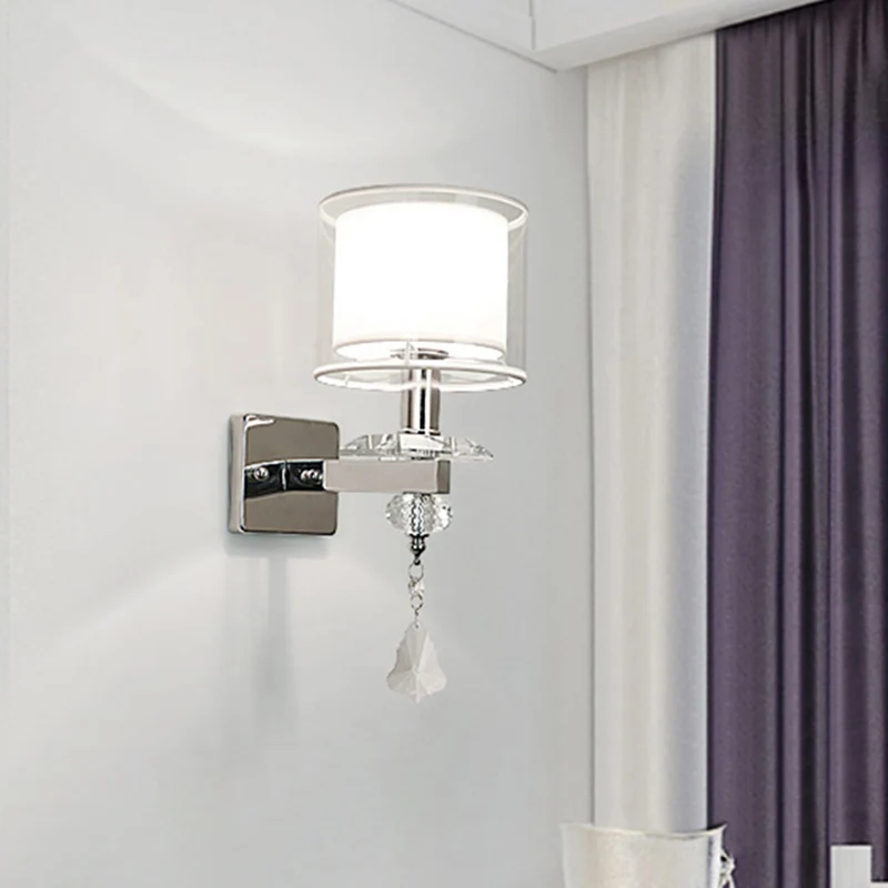 Cilinderwandlamp van dubbel glas, eigentijds 1-lichts wandverlichtingsideeën chroom met kristallen accent Clearhalo