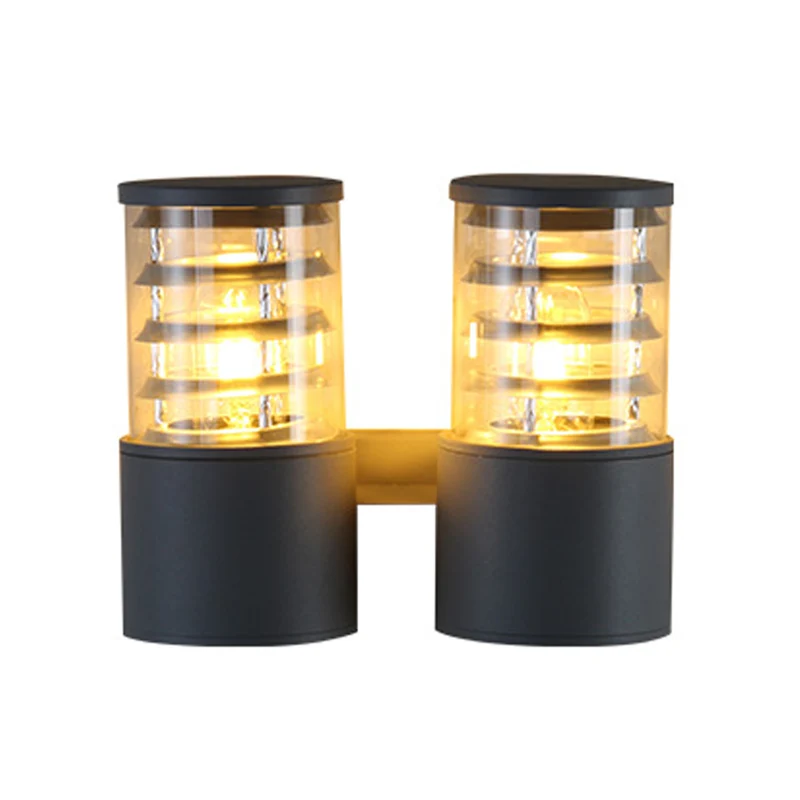 Cilinderwandlamp van helder glas Sconce Country 2-lichts buitenwandlamp grijs met binnenste multicirkel Clearhalo
