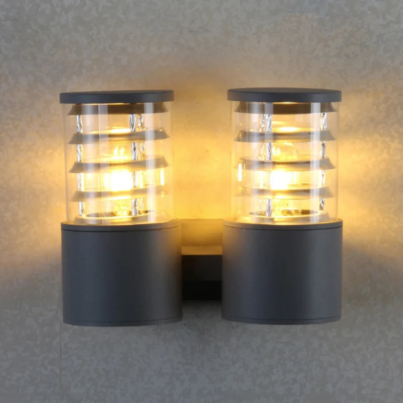 Cilinderwandlamp van helder glas Sconce Country 2-lichts buitenwandlamp grijs met binnenste multicirkel Clearhalo