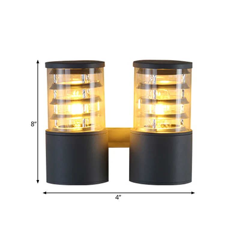 Cilinderwandlamp van helder glas Sconce Country 2-lichts buitenwandlamp grijs met binnenste multicirkel Clearhalo