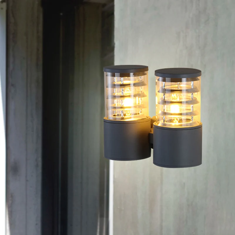 Cilinderwandlamp van helder glas Sconce Country 2-lichts buitenwandlamp grijs met binnenste multicirkel Clearhalo