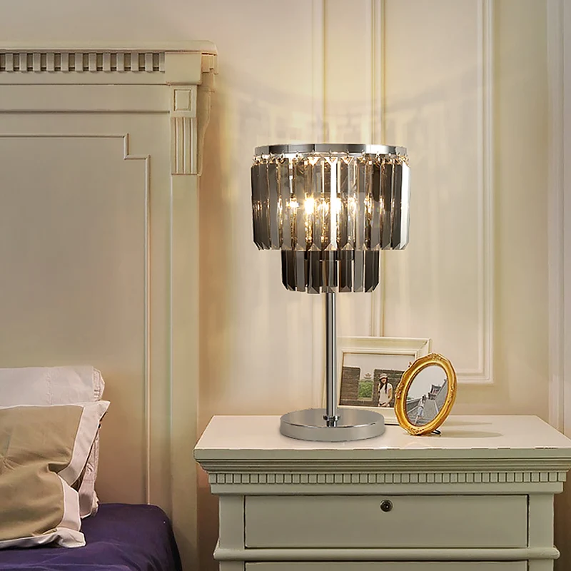 Cilindrische bureaulamp modernistisch rookgrijs kristal 2 hoofden eetkamer tafellamp Clearhalo