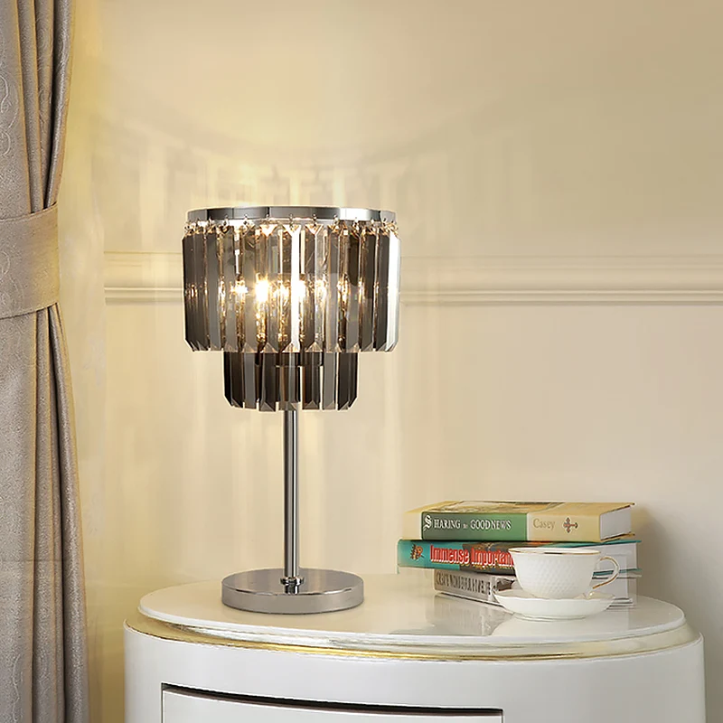 Cilindrische bureaulamp modernistisch rookgrijs kristal 2 hoofden eetkamer tafellamp Clearhalo