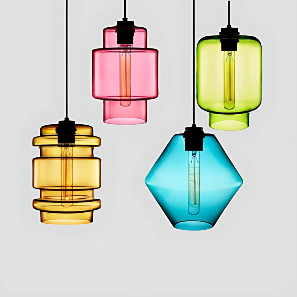 Cilindrische hanglamp Simplicity Glas 1 lichtroze/geel/blauw hangende plafondlamp Clearhalo
