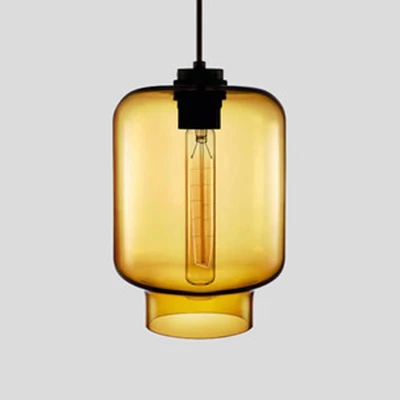 Cilindrische hanglamp Simplicity Glas 1 lichtroze/geel/blauw hangende plafondlamp Clearhalo