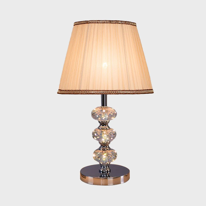 Cilindrische lampenkap van stof, studielamp, eigentijds nachtkastje met 1 kop, verlichting zilver/beige/koffie met kristal...