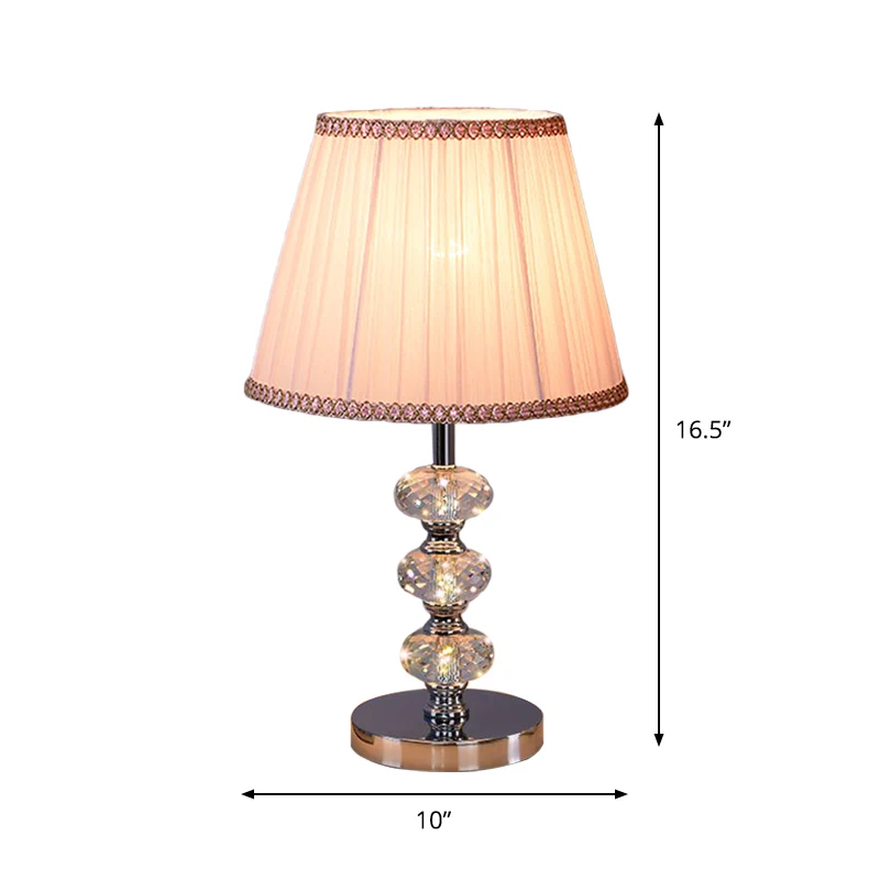 Cilindrische lampenkap van stof, studielamp, eigentijds nachtkastje met 1 kop, verlichting zilver/beige/koffie met kristal...