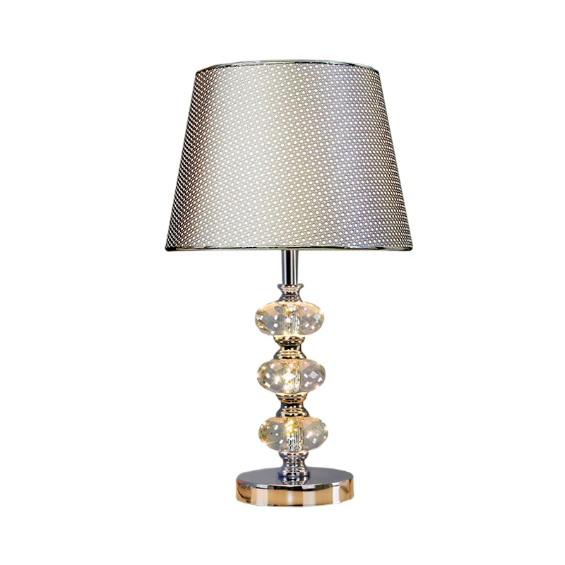 Cilindrische lampenkap van stof, studielamp, eigentijds nachtkastje met 1 kop, verlichting zilver/beige/koffie met kristal...
