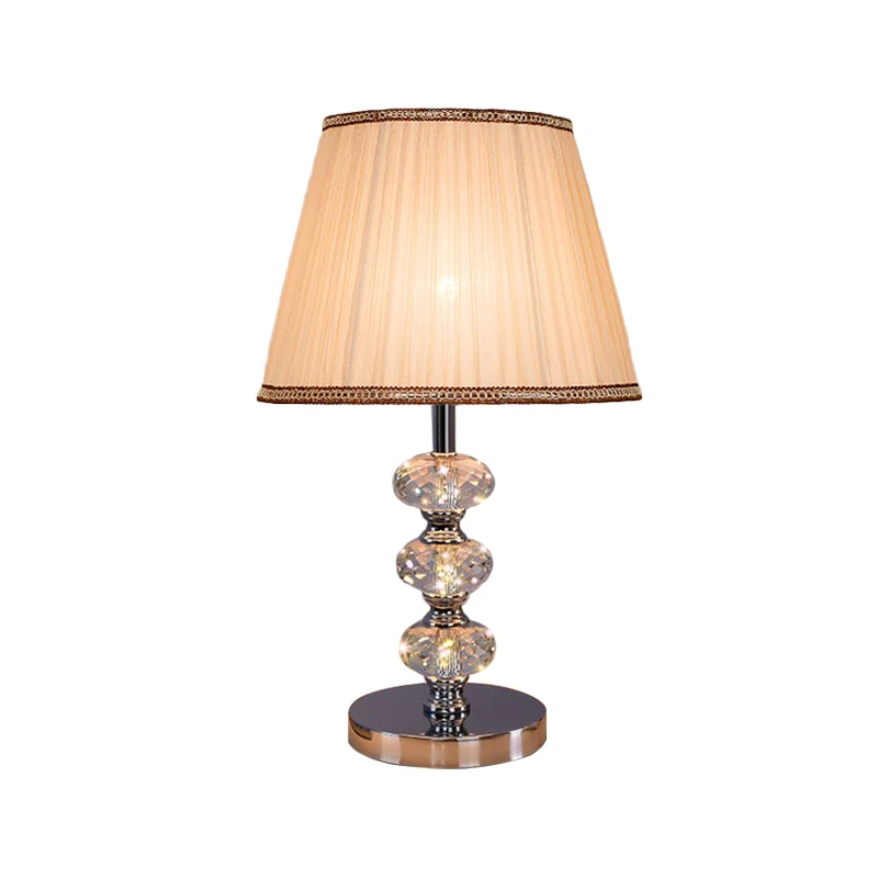 Cilindrische lampenkap van stof, studielamp, eigentijds nachtkastje met 1 kop, verlichting zilver/beige/koffie met kristal...
